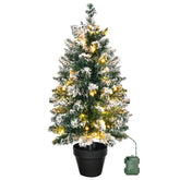 HAOYYE Premium Snow Flocked Pre-Lit Mini Christmas Tree with 30 Warm LED Lights, Small Tabletop Xmas Tree with Pot Base, Battery Operated for Home, Office, Store, Holiday Decorations, Festive Snowy Green