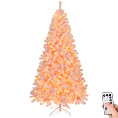 HAOYYE Snowy Pink Artificial Christmas Tree Pre-Lit with 1250 Branch Tips 500 LED Lights and Remote Control Hinged Xmas Pine Tree for Holiday Party Office Home Festive Decoration