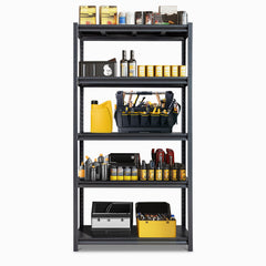 HAOYYE 72" H Adjustable Garage Shelves, 5-Tier Heavy Duty Metal Shelving Unit, 2200LBS Capacity Storage Racks for Warehouse, Pantry, Closet, and Kitchen Organization, Black Finish, Durable and Space-Saving Design for Home and Commercial Use