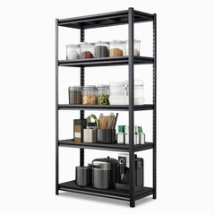 HAOYYE 72" H Adjustable Garage Shelves, 5-Tier Heavy Duty Metal Shelving Unit, 2200LBS Capacity Storage Racks for Warehouse, Pantry, Closet, and Kitchen Organization, Black Finish, Durable and Space-Saving Design for Home and Commercial Use