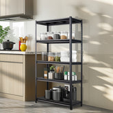 HAOYYE 72" H Adjustable Garage Shelves, 5-Tier Heavy Duty Metal Shelving Unit, 2200LBS Capacity Storage Racks for Warehouse, Pantry, Closet, and Kitchen Organization, Black Finish, Durable and Space-Saving Design for Home and Commercial Use
