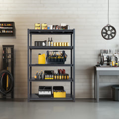 HAOYYE 78" H Adjustable Garage Shelving Unit, 5-Tier Heavy Duty Metal Storage Racks, 2200LBS Capacity, Freestanding Utility Organizer Shelves For Warehouse Pantry Kitchen Garage Closet, Black.