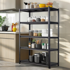 HAOYYE 78" H Adjustable Garage Shelving Unit, 5-Tier Heavy Duty Metal Storage Racks, 2200LBS Capacity, Freestanding Utility Organizer Shelves For Warehouse Pantry Kitchen Garage Closet, Black.