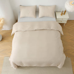 HAOYYE King Duvet Cover Set, 3-Piece Solid Color Bedding Set with 1 Duvet Cover and 2 Pillow Shams, Soft Cozy Warm Flannel Fleece for Luxurious Comfort, Beige, Elegant Home Decor for Bedroom