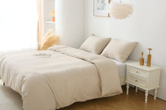 HAOYYE King Duvet Cover Set, 3-Piece Solid Color Bedding Set with 1 Duvet Cover and 2 Pillow Shams, Soft Cozy Warm Flannel Fleece for Luxurious Comfort, Beige, Elegant Home Decor for Bedroom