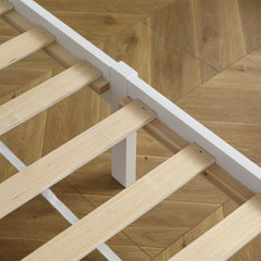 HAOYYE FCH Twin Size Pine Wood Bed with Single-Layer Core, Vertical Stripe Full-Board Design, Curved Headboard and Matching Footboard, Modern White Wooden Bed Frame for Bedroom, Durable, Stylish, Easy Assembly