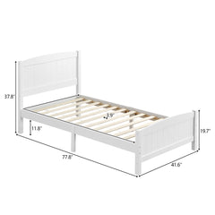 HAOYYE FCH Twin Size Pine Wood Bed with Single-Layer Core, Vertical Stripe Full-Board Design, Curved Headboard and Matching Footboard, Modern White Wooden Bed Frame for Bedroom, Durable, Stylish, Easy Assembly