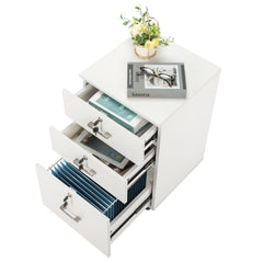 HAOYYE White Wood Grain Filing Cabinet with 3 Drawers Modern Office Storage Organizer Mobile Drawer Unit with Wheels for Home Office Study Room Durable Wooden Design