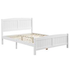 HAOYYE FCH Full Pine Vertical Stripe Wooden Bed with Curved Head and Foot, White, Durable Full Size Bed Frame, Modern Design, Sturdy and Space-Saving for Bedroom
