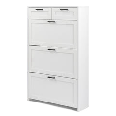 HAOYYE White Shoe Cabinet With 3 Drawers, 2 Additional Drawers, And Top Baffle, Made From Durable Particle Board, Spacious Storage Solution For Entryway And Home Organization, Stylish And Functional Design For Modern Living Spaces