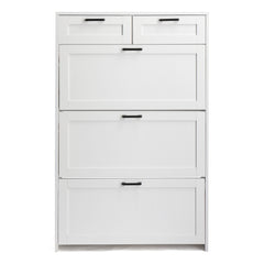HAOYYE White Shoe Cabinet With 3 Drawers, 2 Additional Drawers, And Top Baffle, Made From Durable Particle Board, Spacious Storage Solution For Entryway And Home Organization, Stylish And Functional Design For Modern Living Spaces