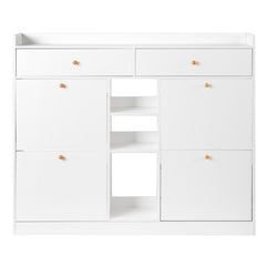 HAOYYE Modern Shoe Cabinet with 4 Drawers Including 2 Top Baffle Drawers, Sleek White Particle Board Design, Space-Saving Storage Organizer for Entryway, Hallway, or Closet, Contemporary Home Furniture