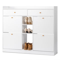 HAOYYE Modern Shoe Cabinet with 4 Drawers Including 2 Top Baffle Drawers, Sleek White Particle Board Design, Space-Saving Storage Organizer for Entryway, Hallway, or Closet, Contemporary Home Furniture