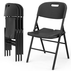 HAOYYE 4 Pack Plastic Folding Chairs with 440-Pound Capacity, Commercial Grade and Durable Design, Portable Chairs for Office, Events, Weddings, Parties, Picnics, Dining, Black, Comfortable and Versatile Seating Solution