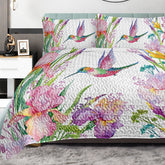 HAOYYE Bird Flower Design Quilt Set, Soft Warm Bedding Set With Quilt And Pillowcases For Home Bedroom Decor, Cozy Flannel Fleece, Luxurious And Comfortable Home Decor