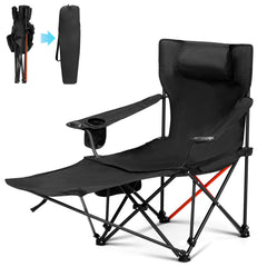 HAOYYE 2 Pack 2-in-1 Camping Chair Reclining, Lightweight Folding Camping Chair with Adjustable Backrest & Removable Footrest, Camping Lounge Chair with Headrest, Cup Holder, Storage Bag, for Beach
