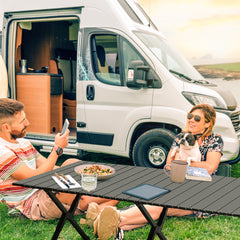 HAOYYE Folding Camping Table – Portable Picnic Table, Lightweight Roll-Up Side Table for Outdoor Camping, Hiking, BBQ, Travel, Backyard, Picnic, Beach & Party, Black, Soft Cozy Warm Flannel Fleece Surface