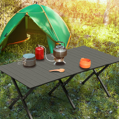 HAOYYE Folding Camping Table – Portable Picnic Table, Lightweight Roll-Up Side Table for Outdoor Camping, Hiking, BBQ, Travel, Backyard, Picnic, Beach & Party, Black, Soft Cozy Warm Flannel Fleece Surface