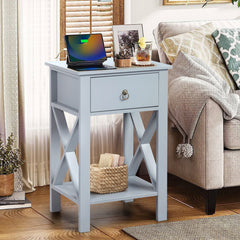 HAOYYE Side Intersection Style Bedside Cabinets with Two-Layer Drawer, Modern Gray Design, Multi-Functional Storage, Sturdy and Stylish, Perfect for Living Room, Bedroom, and Small Spaces