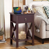 HAOYYE Side Intersection Style Bedside Cabinets with Two-Layer Drawer, Compact and Stylish Storage Solution, Brown, Modern Design for Living Room, Bedroom, and Office, Durable, Easy Assembly, Multi-Functional End Table