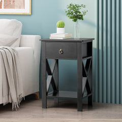 HAOYYE 2PCS Side Intersection Style Bedside Table & Coffee Table with Two-Layer Drawers, Black - Modern Multi-Functional Furniture for Living Room, Bedroom, and Home Office, Stylish Storage Solution with Sleek Design