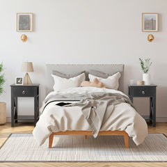 HAOYYE 2PCS Side Intersection Style Bedside Table & Coffee Table with Two-Layer Drawers, Black - Modern Multi-Functional Furniture for Living Room, Bedroom, and Home Office, Stylish Storage Solution with Sleek Design