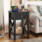 HAOYYE 2PCS Side Intersection Style Bedside Table & Coffee Table with Two-Layer Drawers, Black - Modern Multi-Functional Furniture for Living Room, Bedroom, and Home Office, Stylish Storage Solution with Sleek Design