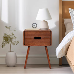 Haoyye Wood Nightstand End Side Table With Drawer And Solid Wood Legs For Living Room And Bedroom, Rustic Modern Accent Furniture Offering Ample Storage And Elegant Design For Home Decor, Ideal Nightstand Or Accent End Table