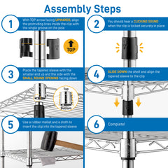 HAOYYE 5-Layer Chrome Plated Iron Storage Shelf with Lockable Nylon Wheels Heavy Duty Metal Utility Rack Adjustable Rolling Organizer for Kitchen Garage Office Warehouse Pantry