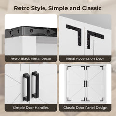 HAOYYE 3-Layer Display Cabinet With 2 Doors, Black Iron Corners, Front Curved Base Feet, White Triamine Board, Luxury Home Decor, Elegant Storage Cabinet For Living Room, Soft Cozy Warm Design.