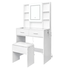 DE Direct HAOYYE Modern Vanity Table with Mirror and Storage Drawers Makeup Desk with Elegant Design for Bedroom Dressing Area Living Room Space-Saving Stylish Furniture