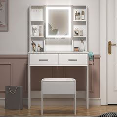 DE Direct HAOYYE Modern Vanity Table with Mirror and Storage Drawers Makeup Desk with Elegant Design for Bedroom Dressing Area Living Room Space-Saving Stylish Furniture
