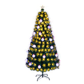 HAOYYE Green Fiber Optic Christmas Tree Pre-Lit with Lighted Star Top and Snowflake Ornaments, Multicolor LED Holiday Decoration Tree for Home Office Store Party, Lifelike PVC Branches, Sturdy Metal Base