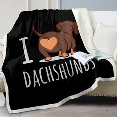 HAOYYE Dachshund Lovers Sherpa Blanket, Cute Dachshund 3D Printed Reversible Fleece Throw, Soft Cozy Warm Flannel Fleece Bed or Couch Cover, Wiener Sausage Dog Design, Ideal for Home Décor and Comfort