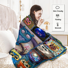HAOYYE Moon Owl Fleece Blanket, Soft Plush Throw Blanket with Adorable Night Owl Design, Cozy and Warm Flannel Blanket for Owl Lovers, Cute and Comfortable Home Décor Accessory.