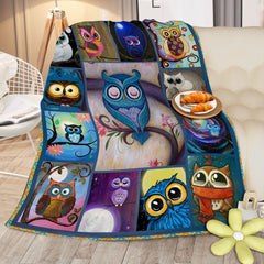 HAOYYE Moon Owl Fleece Blanket, Soft Plush Throw Blanket with Adorable Night Owl Design, Cozy and Warm Flannel Blanket for Owl Lovers, Cute and Comfortable Home Décor Accessory.