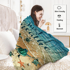 HAOYYE Tropical Baby Sea Turtle Flannel Fleece Blanket, Soft Plush Throw with 3D Ocean Waves Design, Cozy Blanket for Bed, Chair, Car, Sofa, and Couch, Warm and Comfortable for Bedroom and Living Room Use