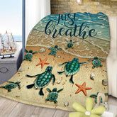 HAOYYE Tropical Baby Sea Turtle Flannel Fleece Blanket, Soft Plush Throw with 3D Ocean Waves Design, Cozy Blanket for Bed, Chair, Car, Sofa, and Couch, Warm and Comfortable for Bedroom and Living Room Use