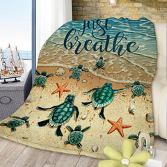 HAOYYE Tropical Baby Sea Turtle Flannel Fleece Blanket, Soft Plush Throw with 3D Ocean Waves Design, Cozy Blanket for Bed, Chair, Car, Sofa, and Couch, Warm and Comfortable for Bedroom and Living Room Use