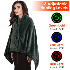 HAOYYE USB Electric Heated Blanket, Washable Heated Poncho Shawl Wrap with Zipper, Soft and Cozy Flannel Fleece Throw for Home and Office, Luxurious and Comfortable Design, Ideal for Relaxing and Staying Warm