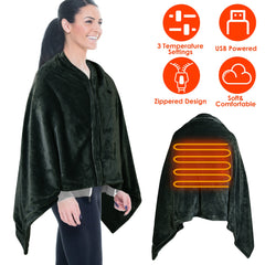 HAOYYE USB Electric Heated Blanket, Washable Heated Poncho Shawl Wrap with Zipper, Soft and Cozy Flannel Fleece Throw for Home and Office, Luxurious and Comfortable Design, Ideal for Relaxing and Staying Warm
