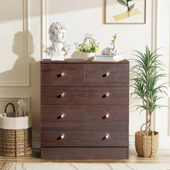 HAOYYE Modern Simple 5-Drawer Dresser in Brown - Stylish & Durable Storage Cabinet for Bedroom, Living Room, or Family Room - Elegant Design with Spacious Drawers for Organizing Clothes, Accessories