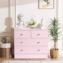 HAOYYE Modern Simple 4-Drawer Dresser Nightstand in Pink, Compact and Stylish Storage Solution for Bedroom, Living Room, or Entryway, Sleek and Functional Design for Organizing Clothes, Accessories, and More