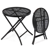 HAOYYE 1PCS Folding Patio Side Table Metal Steel Round Coffee Table with Flower Cutouts Weather-Resistant Outdoor Table for Balcony Garden Yard