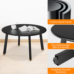 HAOYYE Patio Coffee Table Metal Round Outdoor Side Table Weather-Resistant Steel End Table with Adjustable Feet for Balcony Garden Yard Black Easy Assembly