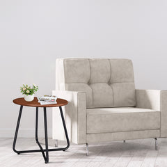 HAOYYE Outdoor Side Table with Imitation Wood Tabletop, Round Weather Resistant Patio End Table for Garden Yard Balcony Porch, Modern Small Outdoor Accent Table with Durable Steel Frame and Adjustable Leveling Feet for Stability