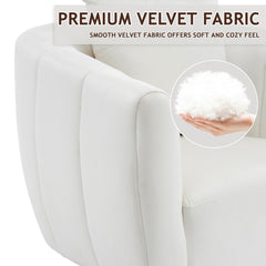HAOYYE 360° Swivel Accent Chair, Modern Velvet Fabric Armchair, Wide Upholstered Design with Fluffy Cushion and Metal Legs, Comfy Barrel Chair for Living Room, Lounge, and Office, Off-White Finish, Elegant and Stylish Upholstery
