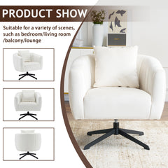 HAOYYE 360° Swivel Accent Chair, Modern Velvet Fabric Armchair, Wide Upholstered Design with Fluffy Cushion and Metal Legs, Comfy Barrel Chair for Living Room, Lounge, and Office, Off-White Finish, Elegant and Stylish Upholstery