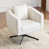 HAOYYE 360° Swivel Accent Chair, Modern Velvet Fabric Armchair, Wide Upholstered Design with Fluffy Cushion and Metal Legs, Comfy Barrel Chair for Living Room, Lounge, and Office, Off-White Finish, Elegant and Stylish Upholstery