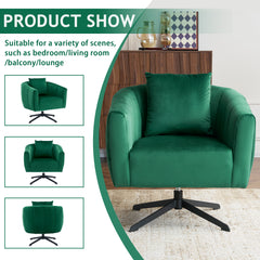 HAOYYE 360° Swivel Accent Chair, Modern Velvet Upholstered Barrel Chair With Fluffy Cushion, Wide Comfy Lounge Armchair For Living Room, Bedroom, Office, Durable Metal Legs, Green, Stylish & Cozy